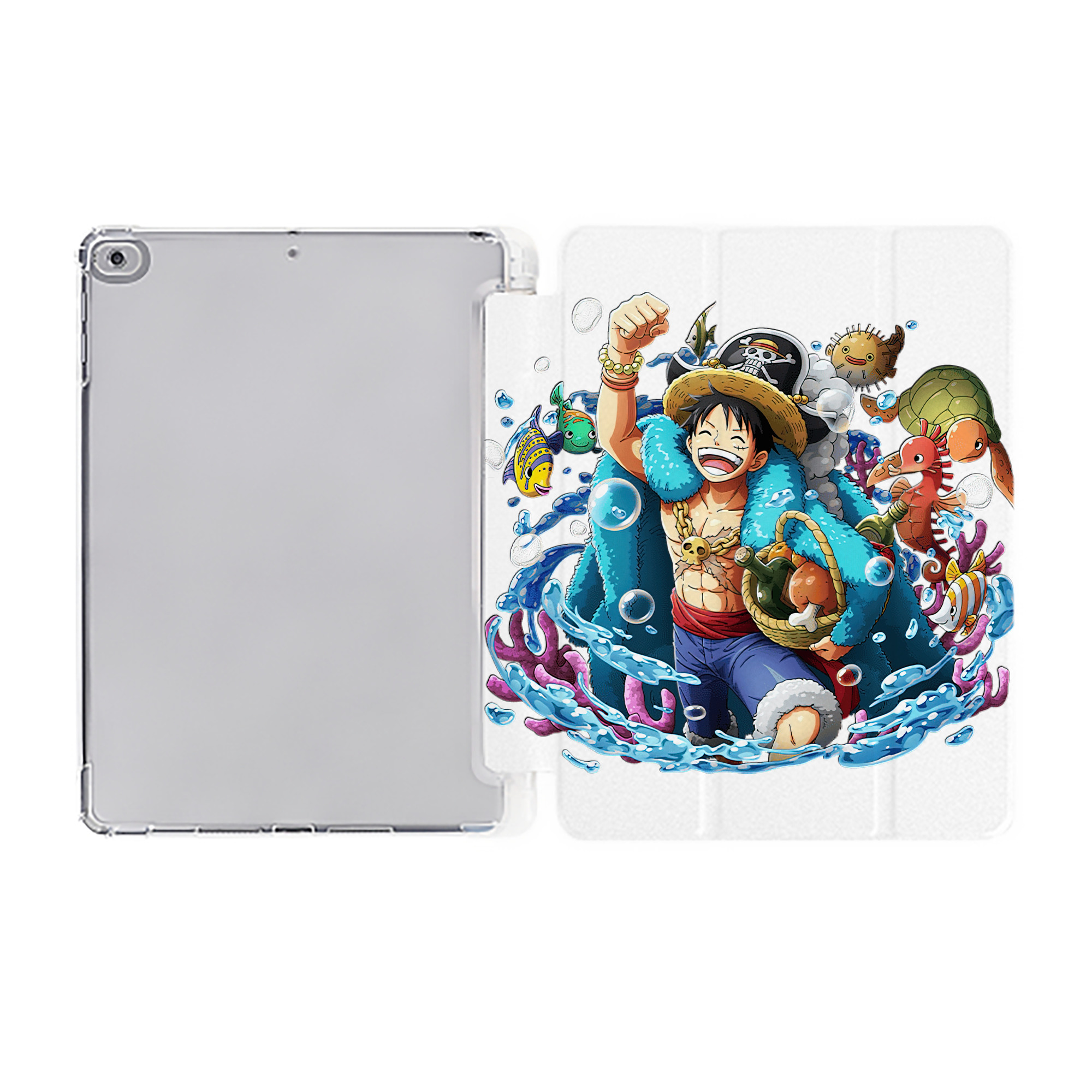 （画像用） ワンピース モンキー・D・ルフィ ONE PIECE Monkey D. Luffy IPad ケース ペン収納付き 三つ折りスタンド PUレザー×シリコン 対応機種9.5/10.5/10.9インチ